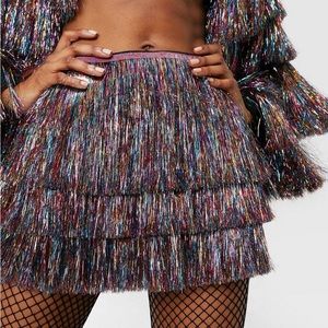 Nasty Gal Tinsel Fringe Tiered Skirt Multicolor - Eras Tour